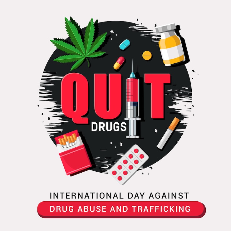 Vector international drug abuse poster clipart quit drugs campaign clip art with illegal medicine wild