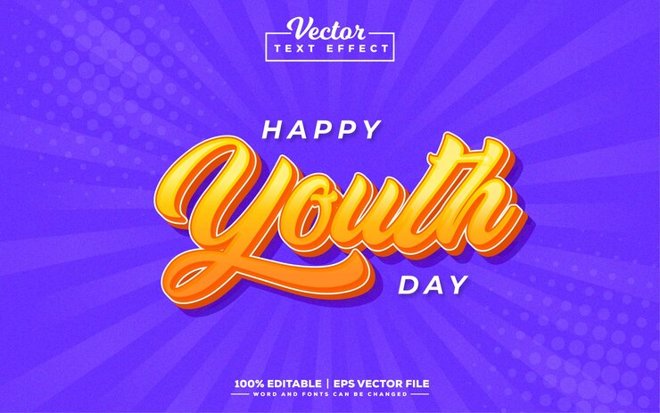 International happy youth day editable 3d text effect