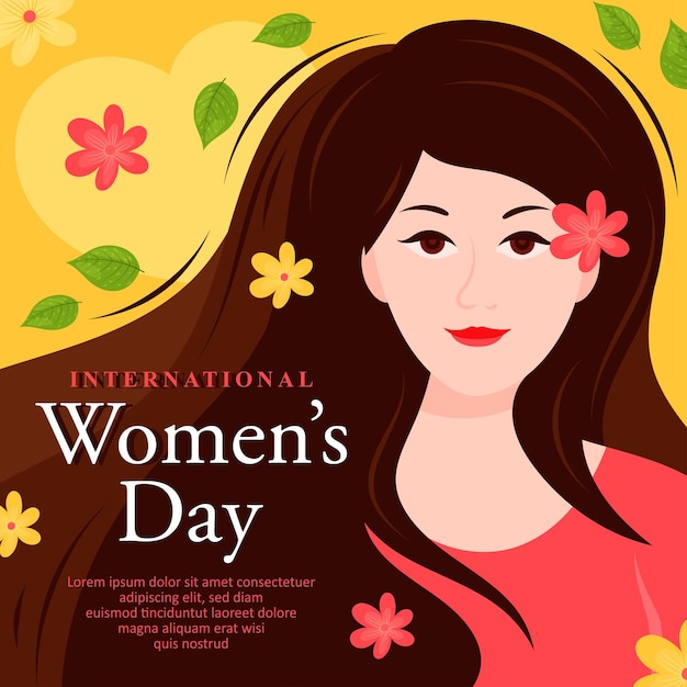 International women's day with long hair and cute color illustration