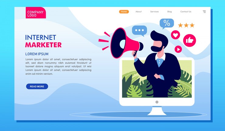Vector internet marketer online advertising website landing page
