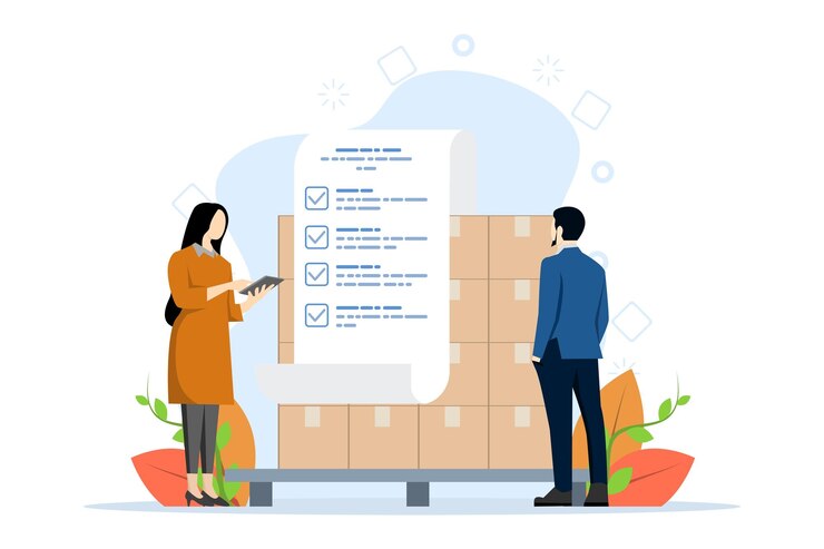 Vector inventory control illustration concept or organize and record incoming and outgoing goods