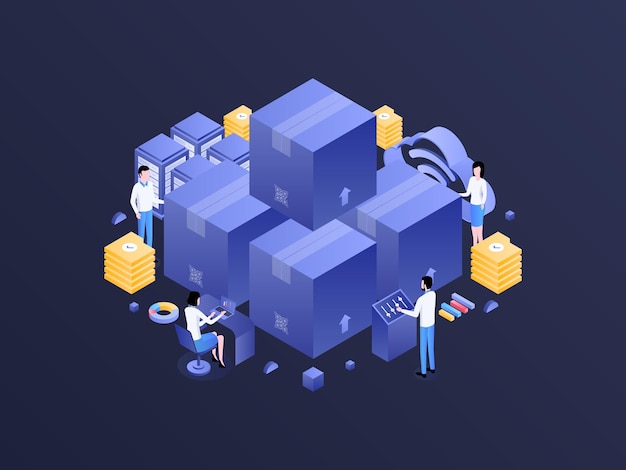 inventory isometric dark gradient illustration suitable for mobile app website banner diagrams infographics and other graphic assets