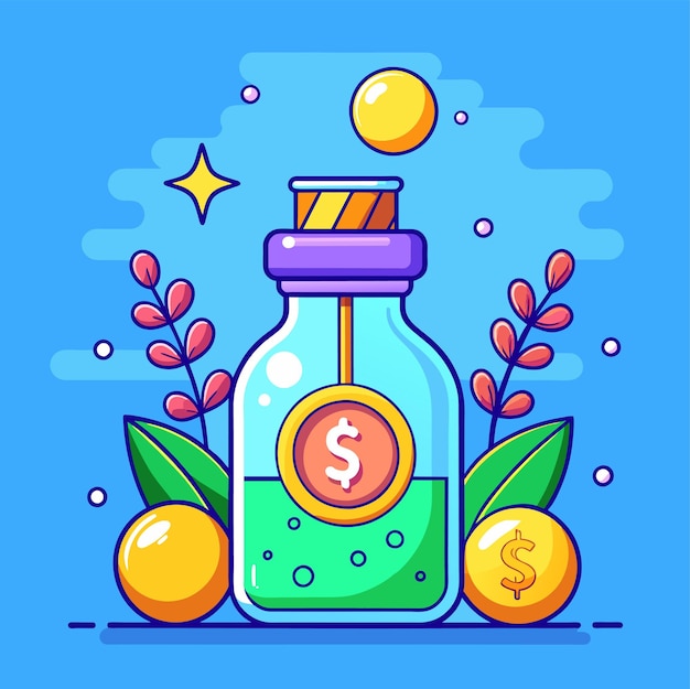 Investing coin in bottle vector illustration