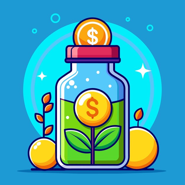 Investing coin in bottle vector illustration