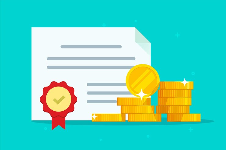 Vector investment bond or stock obligation document with seal stamp illustration