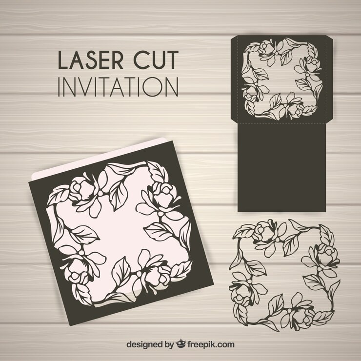 Vector invitation floral laser cut