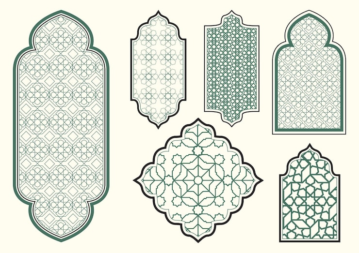 Islamic geometric pattern set window frame