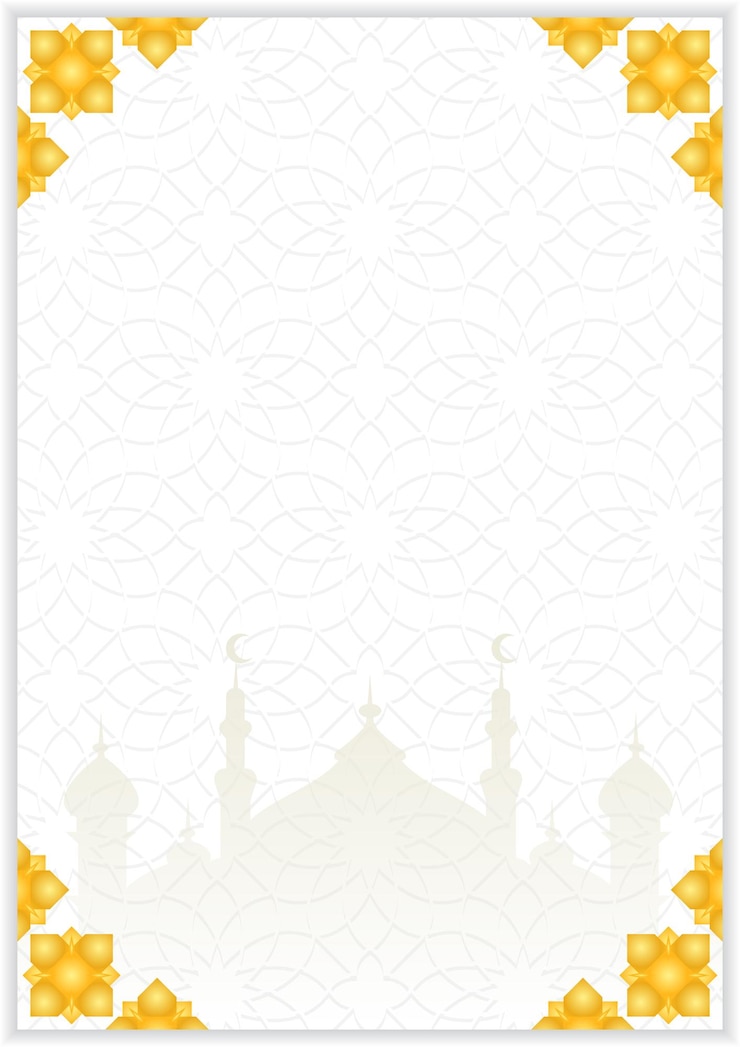Vector islamic greeting card template with mosque frame and gold accents