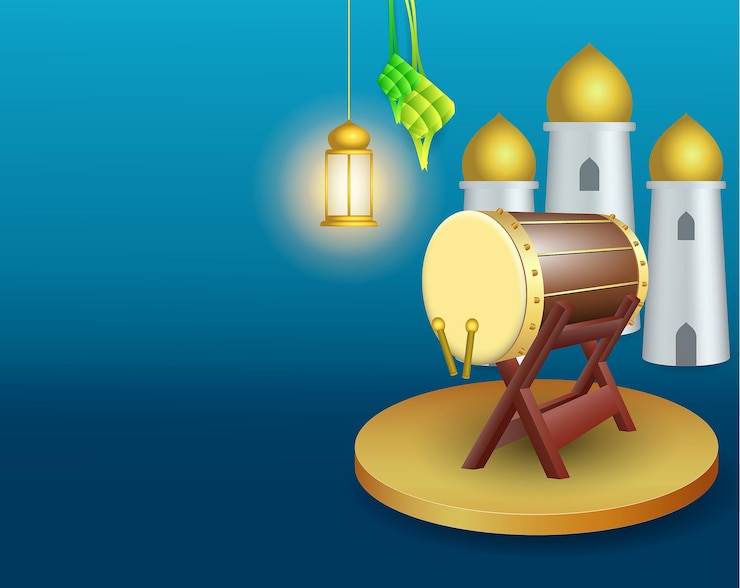 Vector islamic mosque drum bedug or realistic happy ied mubarak banner or islamic ramadan kareem