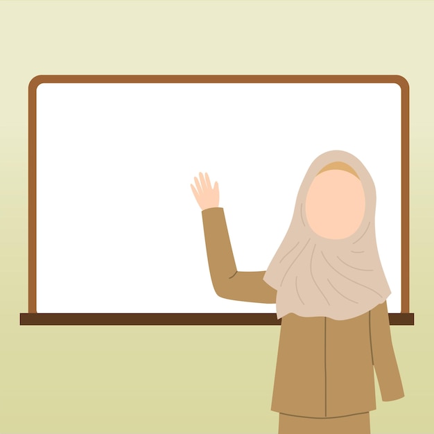 Islamic teacher using uniform teaching with whiteboard in the classroom