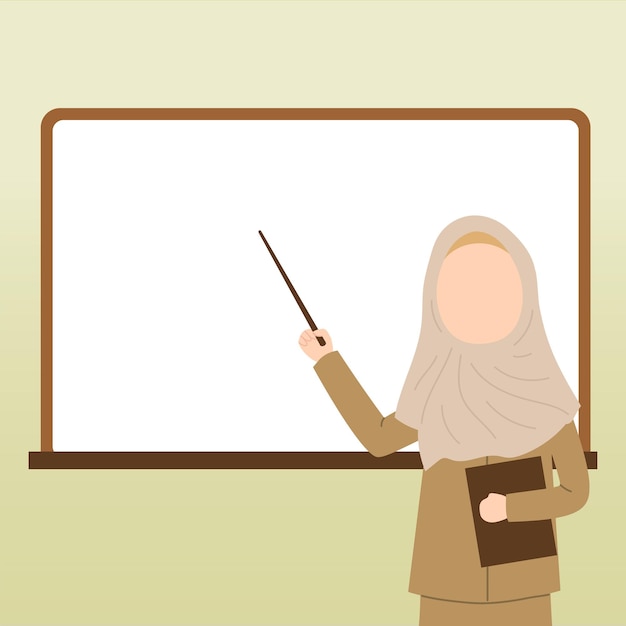 Islamic teacher using uniform teaching with whiteboard in the classroom