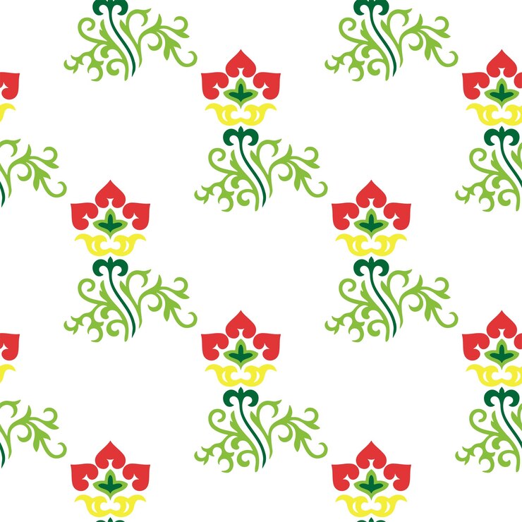 Vector islamic tulip floral geometry tatar seamless pattern culture of the tatar people symbols of green and red