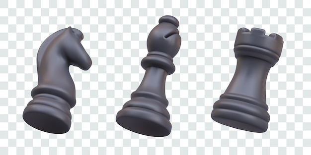 Isolated black chess pieces in tilted position effect of moving attacking losing figure