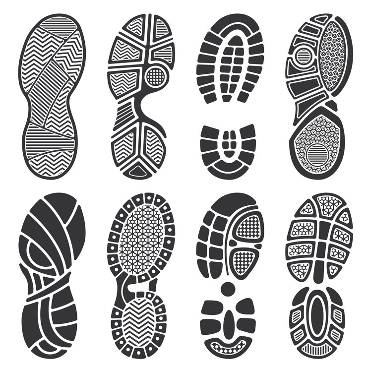 Vector isolated footprint vector silhouettes. dirty shoes and sneakers footprints