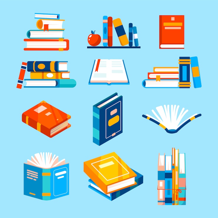 Vector isolated icons about reading books. 
