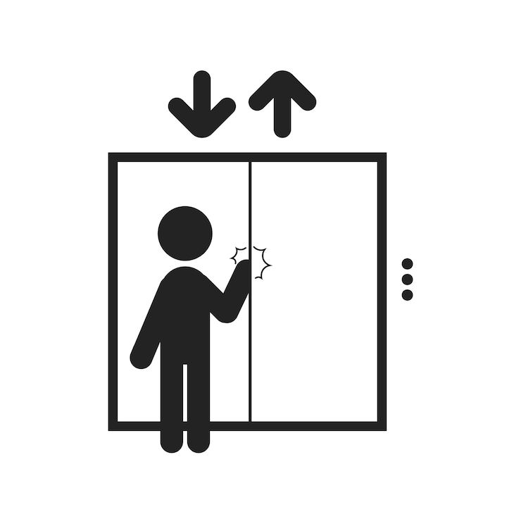Vector isolated pictogram sign hand pinched by closing door for elevator or lift safety sign