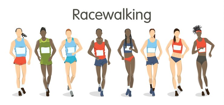 Vector isolated racewalking illustration on white background athletes with sport outfit