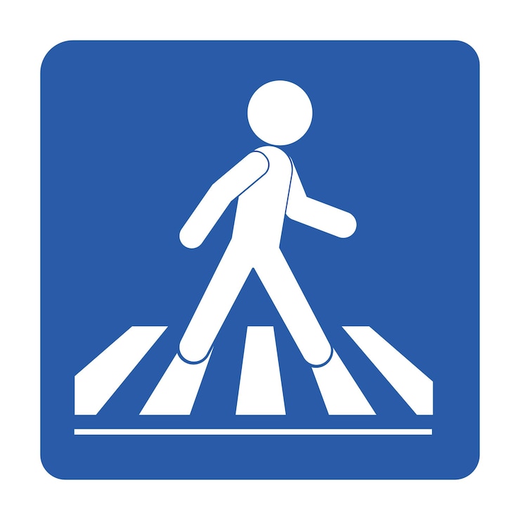 Vector isolated rectangle blue white sign of pictogram man walking on walk lane for cross walk