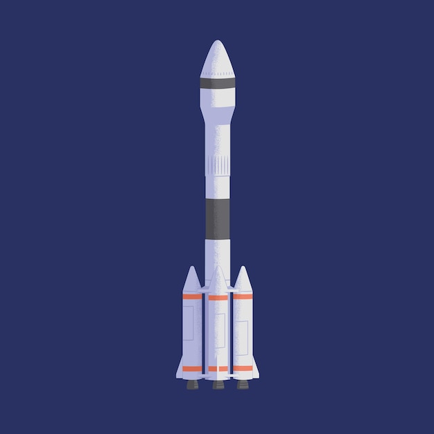 isolated rocket flying in stratosphere. futuristic rocketship or spaceship during universe traveling. flight of intergalactic cosmic shuttle. colored flat vector illustration of space transport.