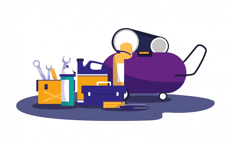 Vector isolated tools box and machine 