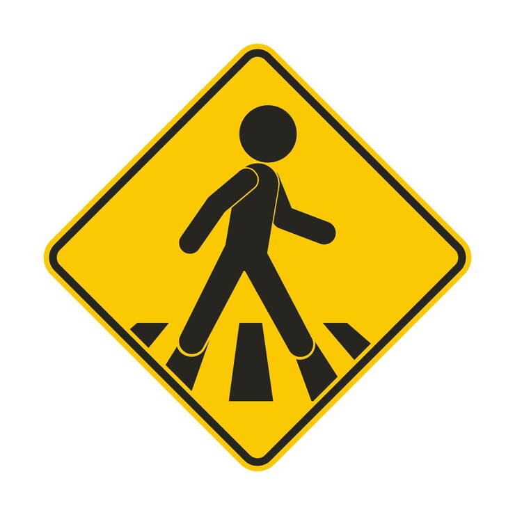 Vector isolated yellow rectangle black sign of pictogram man walking on walk lane for cross walk