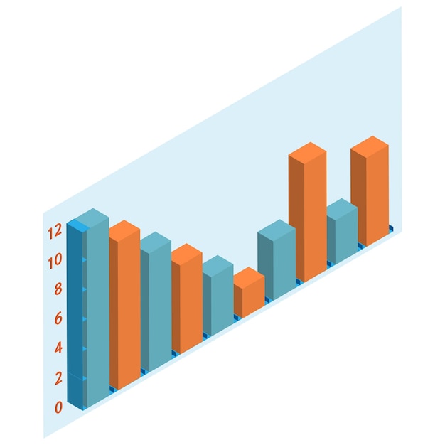 Isometric Data Stacks Bar Graph Chart