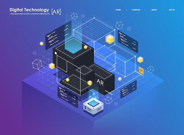 isometric design concept virtual reality and augmented reality. ar and vr development. digital media technology for website