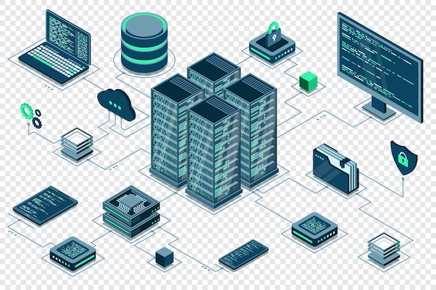 isometric futuristic server isometric database or data center abstract blockchain computer storage cloud storage vector illustration