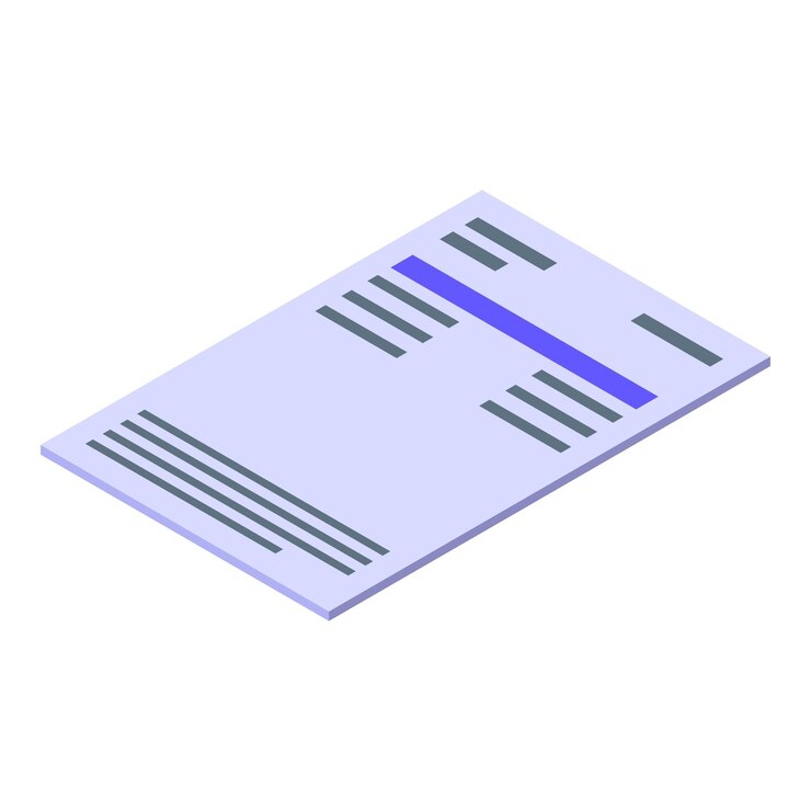 Vector isometric icon of paper document with blue stripe representing information