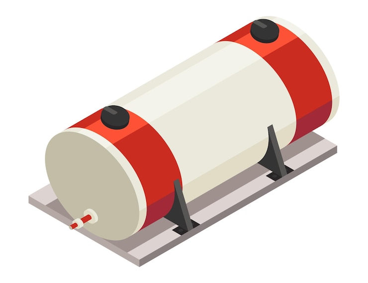 Vector isometric industrial fuel tank vector red and white storage cylinder for oil fuel water and gas