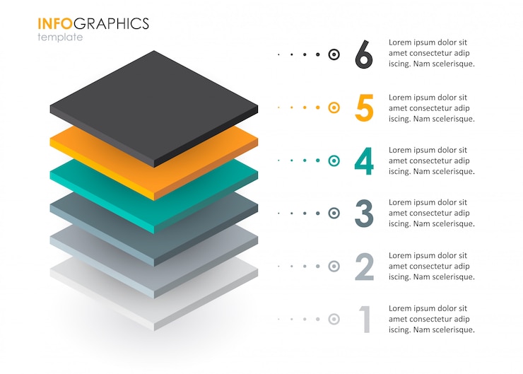 Vector isometric infographic design with 6 options leves or steps. infographics for business concept.