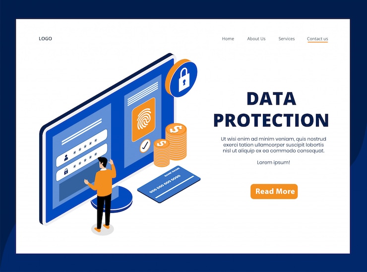 Vector isometric landing page of data protection
