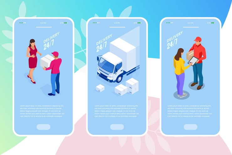 Vector isometric logistics and delivery concept delivery home and office city logistics warehouse truck forklift courier drone and delivery man