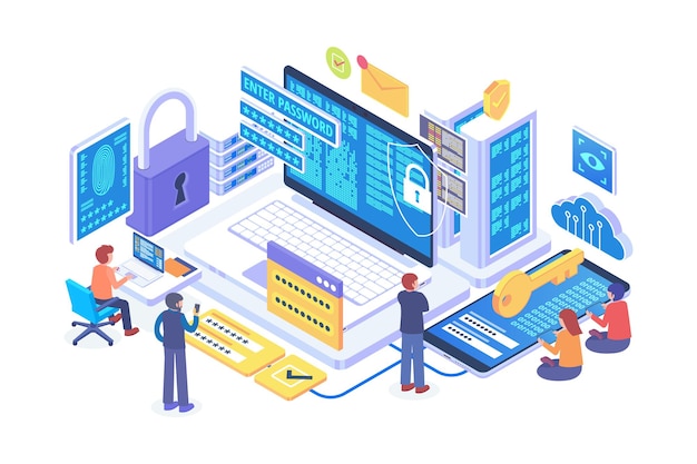 isometric password encryption technology vector