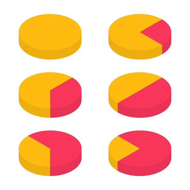 isometric round diagrams with different heights set pie chart infographic collection