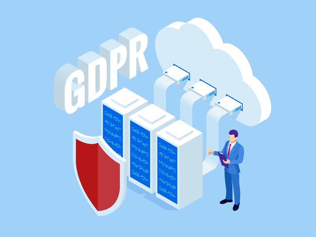 Isometric safety business General data protection regulation GDPR concept Idea of data protection Online safety and privacy Protection software finance security