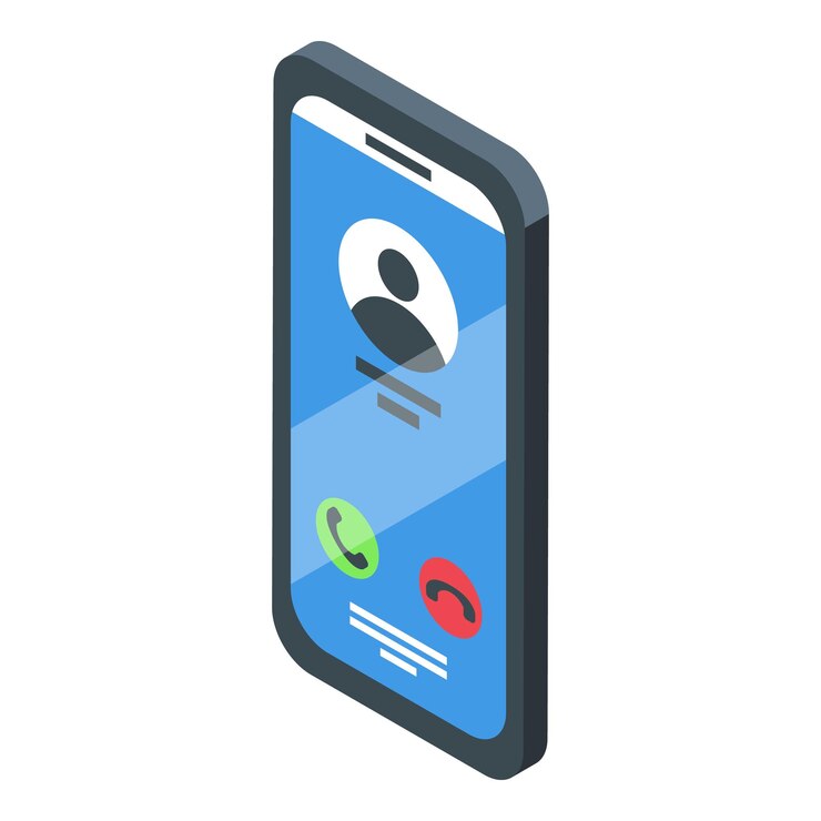 Vector isometric smartphone with incoming call screen