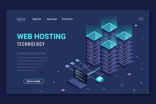 Isometric web hosting landing page Computing cloud and connections Web hosting concept Landing page template design Isometric technology