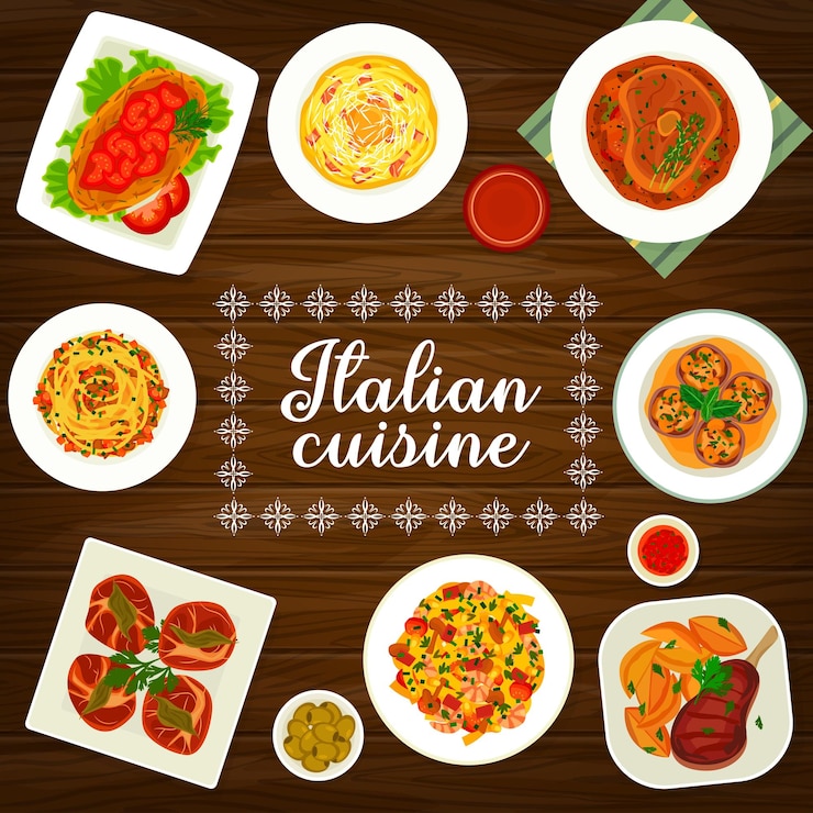Vector italian cuisine menu italy restaurant food dishes