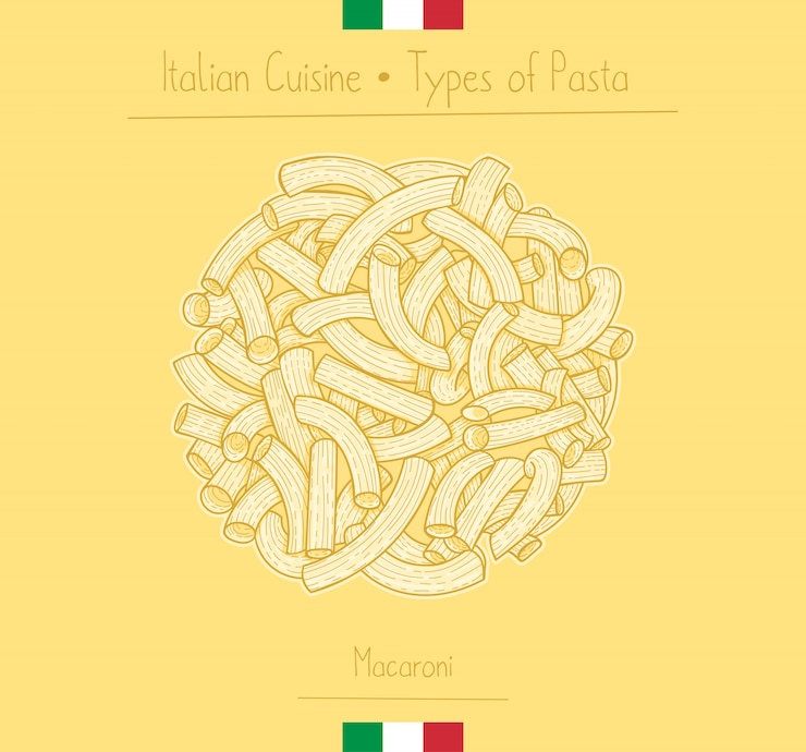 Vector italian food elbow-shaped pasta aka maccheroni