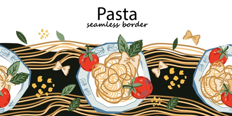 Vector italian food seamless border background with pasta hand drawn vector isolated