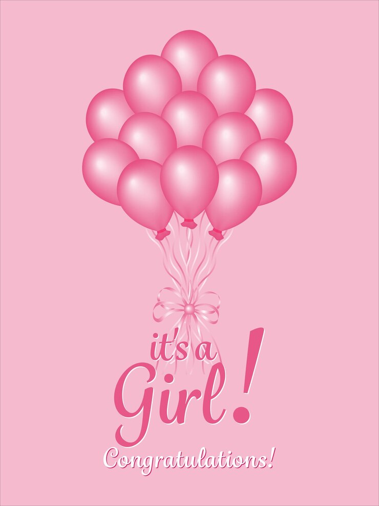 Its a girl Congratulations Celebration pattern of pink balloons with text for gender party