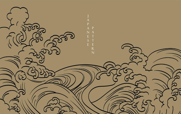 Japanese background with line ocean sea pattern vector Abstract template with geometric wave pattern