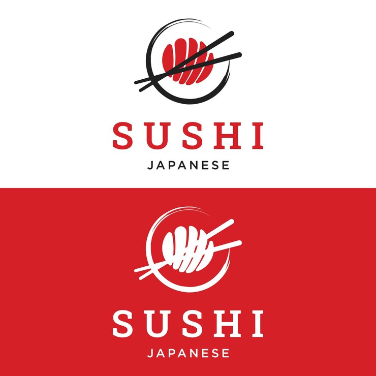 Japanese food sushi logo with crossed chopsticks Logo for restaurant business bar