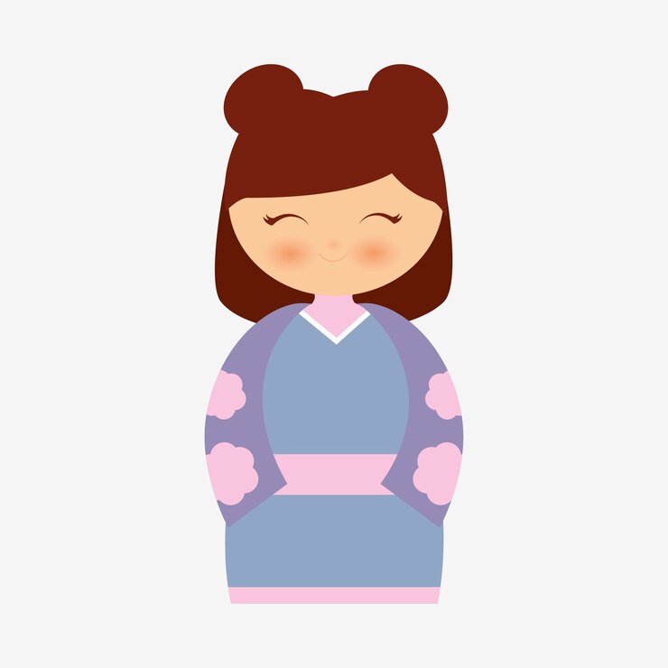 Vector japanese girl wearing kimono cartoon icon