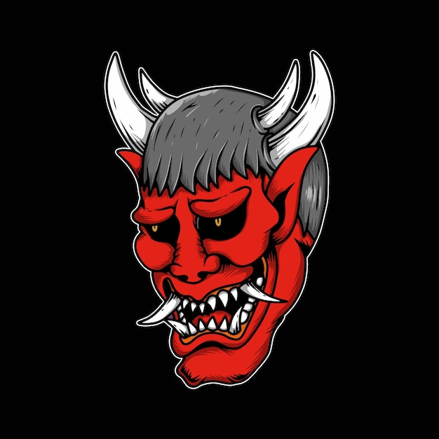 japanese oni mask skull head hand drawn illustration
