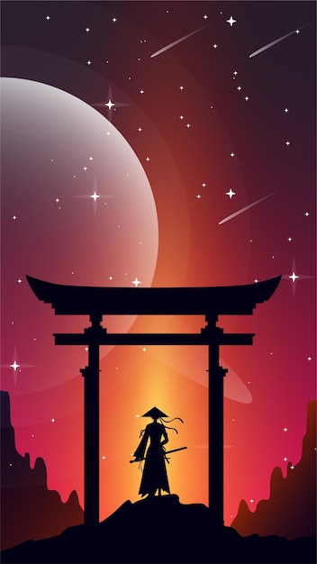 Japanese samurai with torii gate background Japanese cyberpunk samurai samurai girl anime