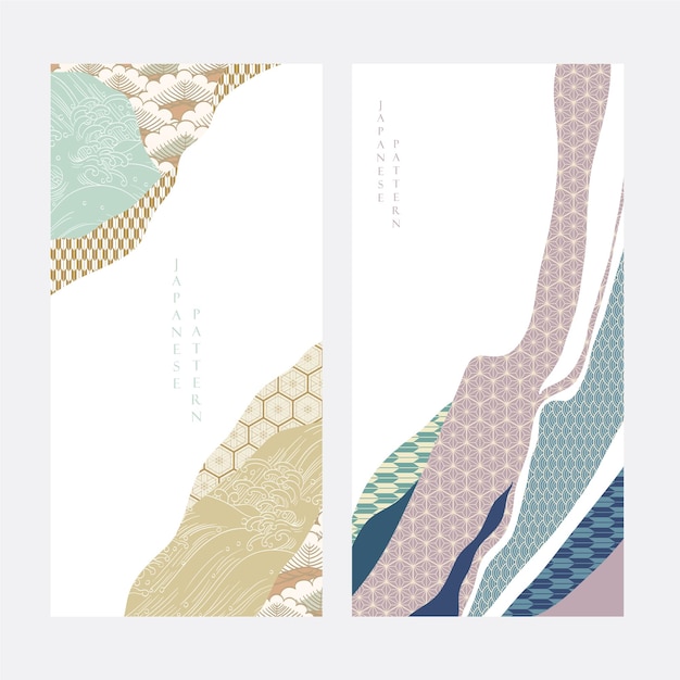 japanese template vector hand drawn wave bonsai tree geometric pattern background line pattern in asian style with japanese pattern chinese sea in oriental arts vintage style