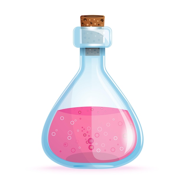 Jar of magic pink liquid. Potion bottle.  illustration