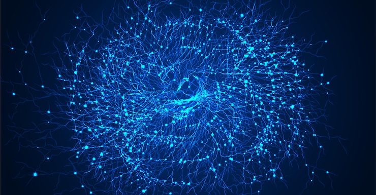 Vector jaringan neuron, struktur jaringan saraf, organisme buatan digital, sel pikiran manusia, analisis data, big